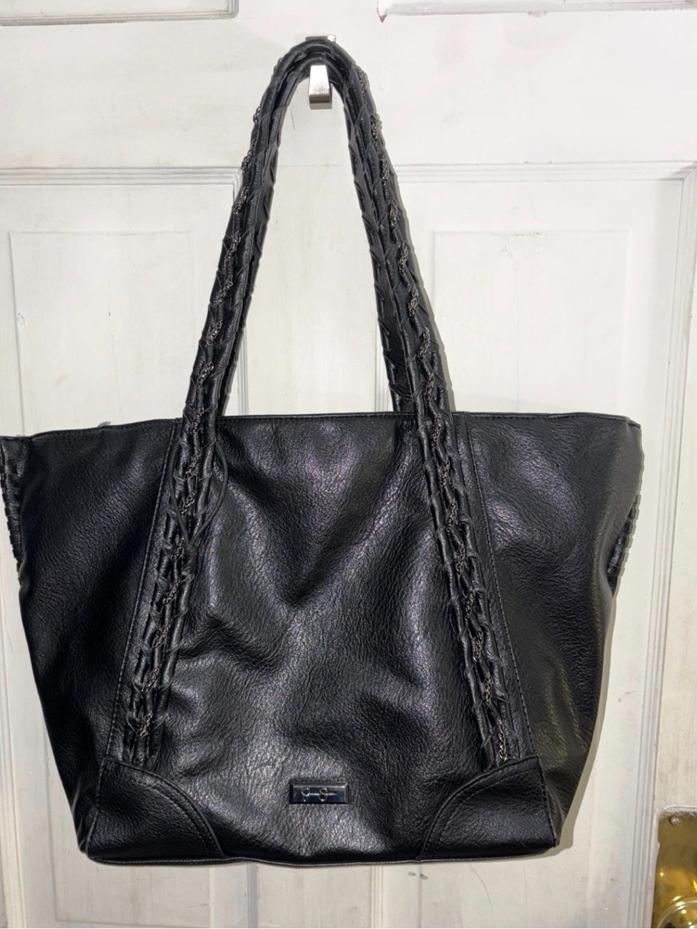Jessica Simpson Black Braided-Handle Leather Tote